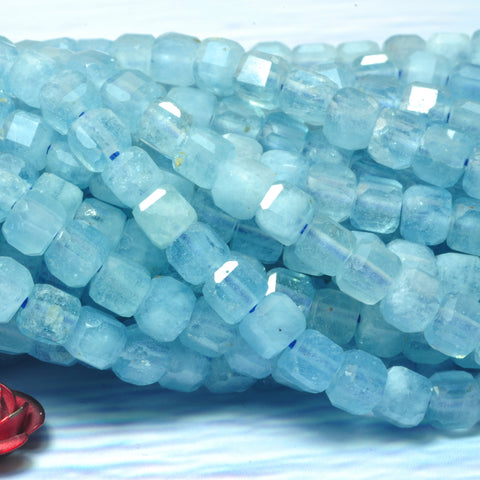 Natural Blue Aquamarine A grade faceted cube loose beads wholesale gemstone jewelry making bracelet diy stuff