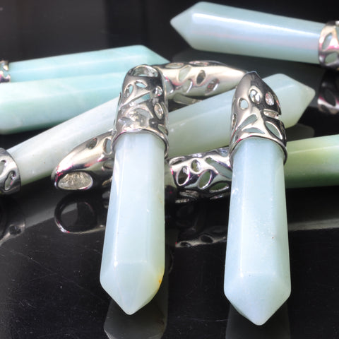 YesBeads Natural Amazonite terminated point wand pendant beads gemstone necklace jewelry one piece