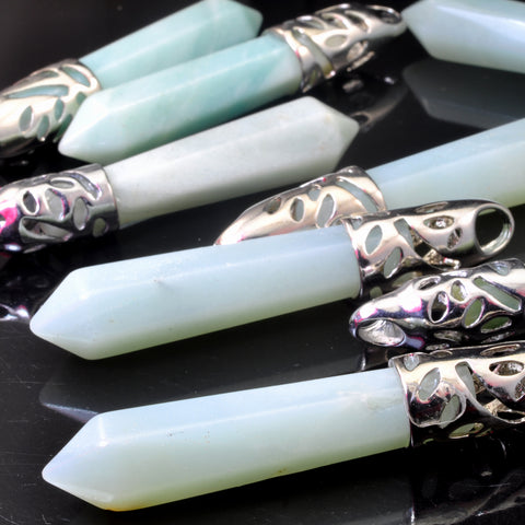 YesBeads Natural Amazonite terminated point wand pendant beads gemstone necklace jewelry one piece