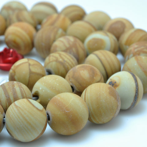 YesBeads Natural Wood Jasper stone matte round beads gemstone wholesale jewelry 15"