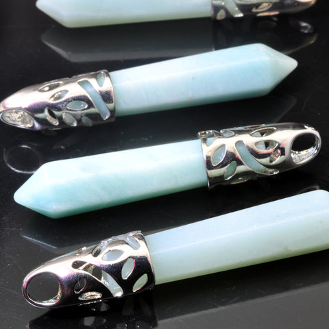 YesBeads Natural Amazonite terminated point wand pendant beads gemstone necklace jewelry one piece