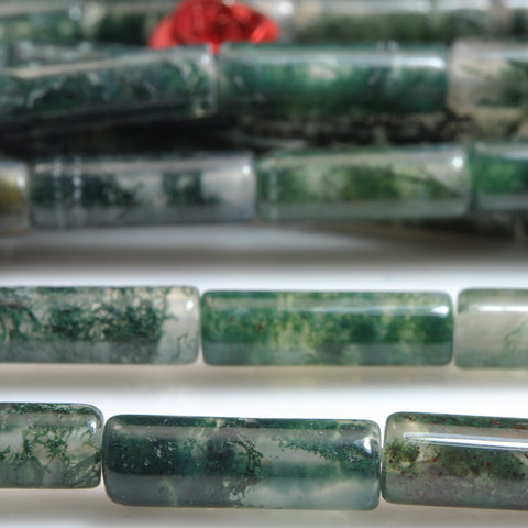 YesBeads Natural Green Moss Agate A grade smooth tube cylinder beads gemstone wholesale jewelry making 15"