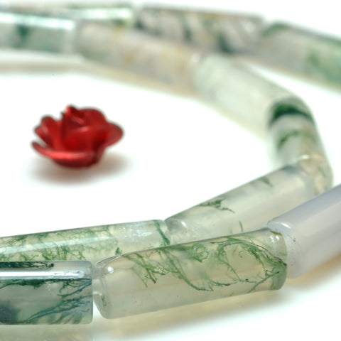 YesBeads Natural Moss Agate A grade smooth tube cylinder beads gemstone wholesale jewelry making 15"