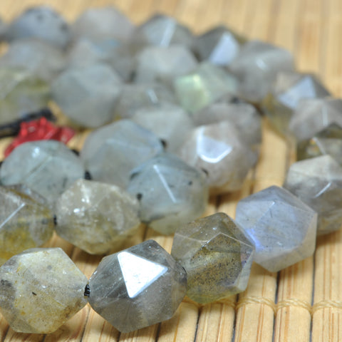 YesBeads Natural Labradorite star cut faceted nugget beads gray gemstone wholesale jewelry making 15"