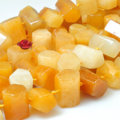 YesBeads Natural Yellow Jade faceted tube cylinder beads wholesale gemstone jewelry 15"