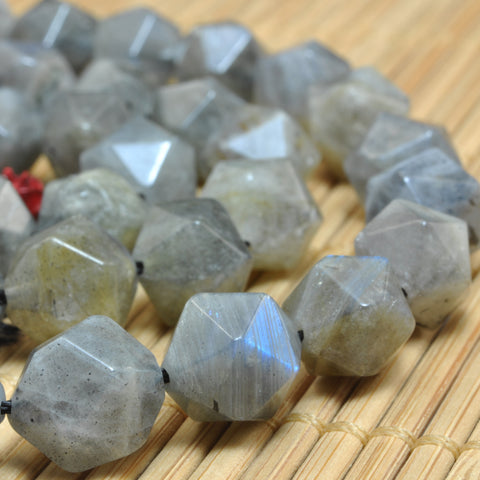 YesBeads Natural Labradorite star cut faceted nugget beads gray gemstone wholesale jewelry making 15"