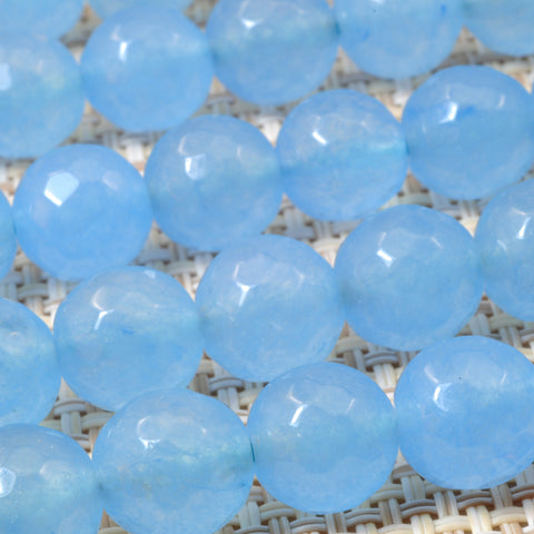 YesBeads Blue Jade faceted round beads wholesale gemstone jewelry 15"