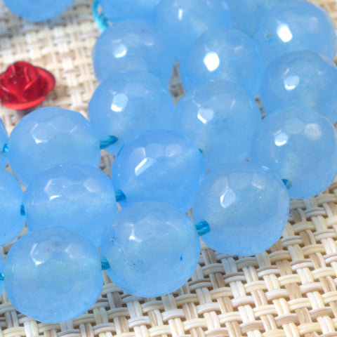 YesBeads Blue Jade faceted round beads wholesale gemstone jewelry 15"