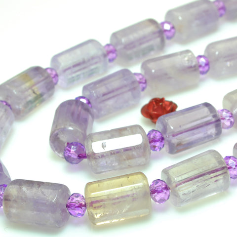YesBeads Natural Amethyst Ametrine purple gemstone faceted tube beads 15"