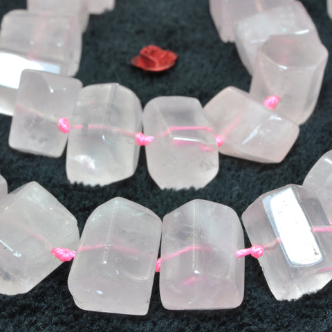 YesBeads Natural Rose Quartz faceted nuggt tube beads gemstone wholesale jewelry making 15"