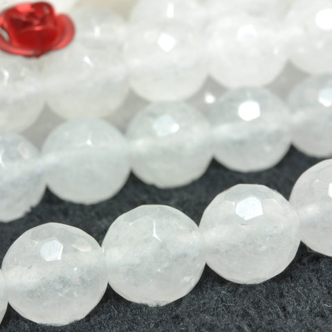 YesBeads Natural White Jade faceted round loose beads wholesale gemstone jewelry making 15"