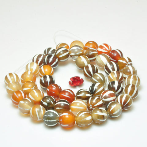 YesBeads Rainbow agate smooth pumpkin round beads gemstone wholesale jewelry making bracelet stuff