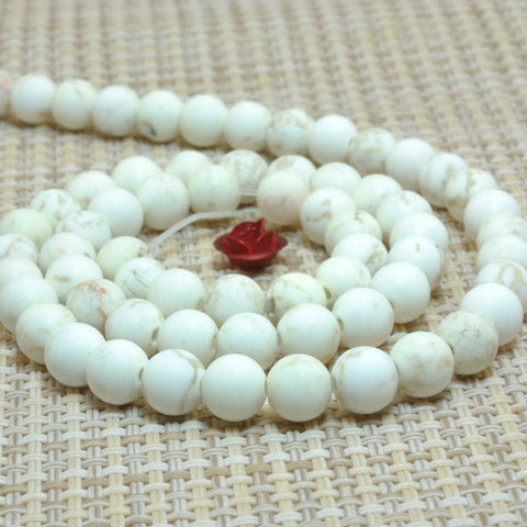 YesBeads Natural White Turquoise matte round loose beads wholesale gemstone jewelry making 15"
