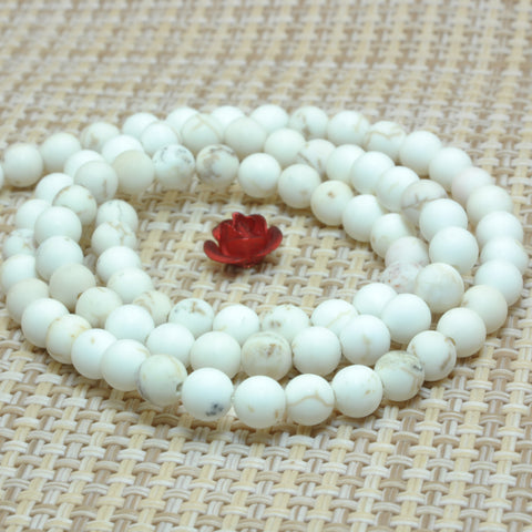 YesBeads Natural White Turquoise matte round loose beads wholesale gemstone jewelry making 15"