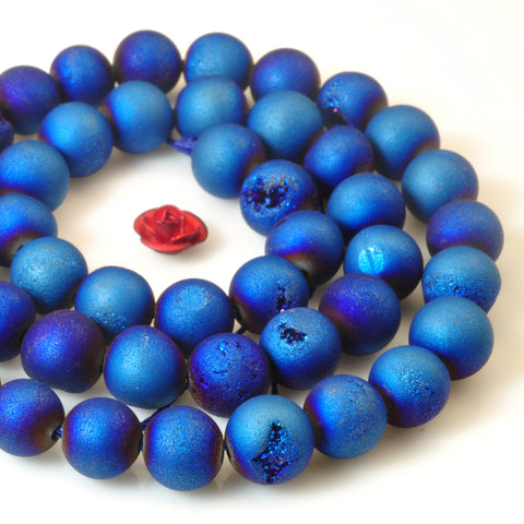 YesBeads Blue Druzy Agate titanium coated agate matte round beads 6-14mm 15"