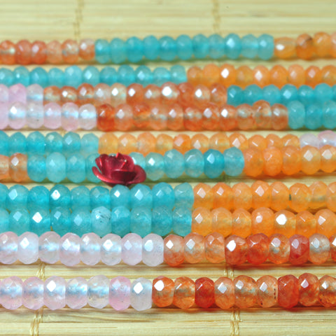 YesBeads Multicolor Jade mix gemstone faceted rondelle loose beads wholesale jewelry 15"