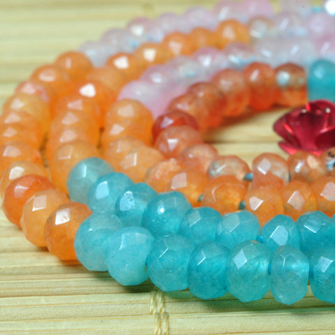 YesBeads Multicolor Jade mix gemstone faceted rondelle loose beads wholesale jewelry 15"