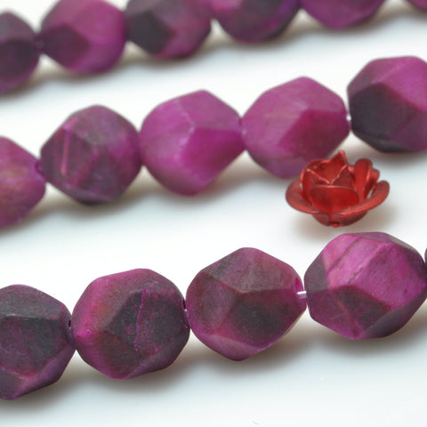 YesBeads Rose Red Tiger Eye star cut matte faceted nugget loose beads wholesale gemstone 15''