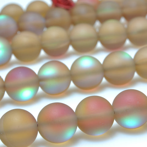 YesBeads Mystic Aura Quartz Crystal brown rainbow matte round loose beads wholesale jewelry 15"