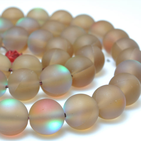 YesBeads Mystic Aura Quartz Crystal brown rainbow matte round loose beads wholesale jewelry 15"