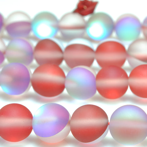YesBeads Mystic Aura Quartz Crystal red matte round loose beads wholesale jewelry 15"