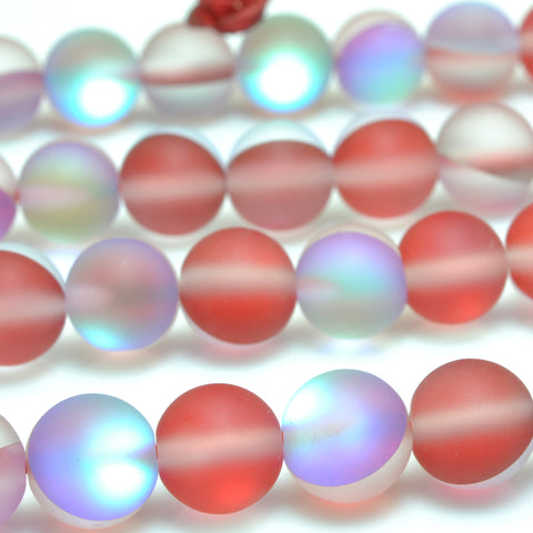 YesBeads Mystic Aura Quartz Crystal red matte round loose beads wholesale jewelry 15"