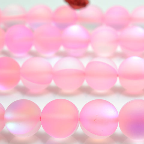 YesBeads Pink Mystic Aura Quartz Crystal matte round loose beads wholesale jewelry 15"