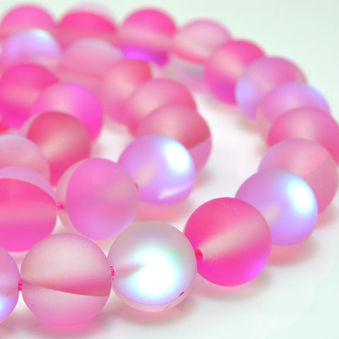 YesBeads Mystic Aura Quartz Crystal rose red matte round loose beads wholesale jewelry 15"