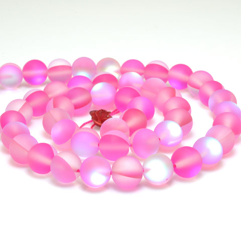 YesBeads Mystic Aura Quartz Crystal rose red matte round loose beads wholesale jewelry 15"