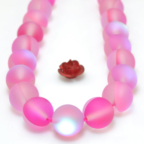 YesBeads Mystic Aura Quartz Crystal rose red matte round loose beads wholesale jewelry 15"