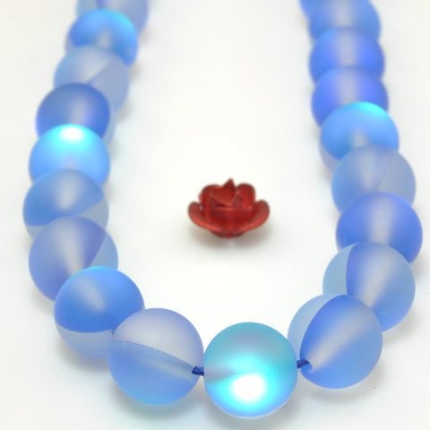 YesBeads Mystic Aura Quartz Crystal blue matte round loose beads wholesale jewelry 15"