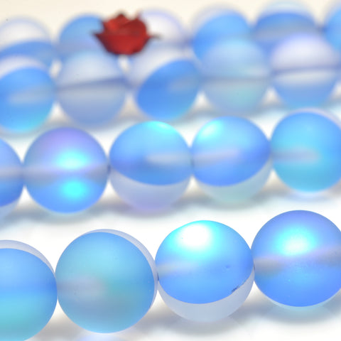 YesBeads Mystic Aura Quartz Crystal blue matte round loose beads wholesale jewelry 15"