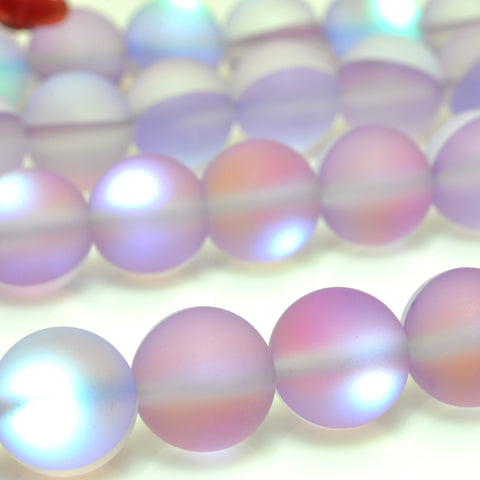 YesBeads Mystic Aura Quartz Crystal light purple matte round loose beads wholesale jewelry 15"