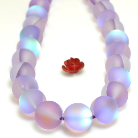 YesBeads Mystic Aura Quartz Crystal light purple matte round loose beads wholesale jewelry 15"
