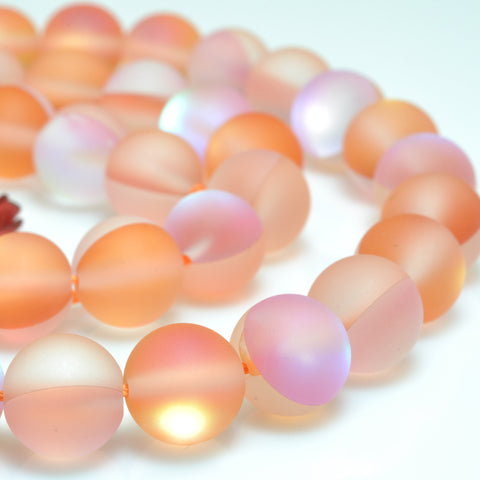 YesBeads Mystic Aura Quartz Crystal orange matte round loose beads wholesale jewelry 15"