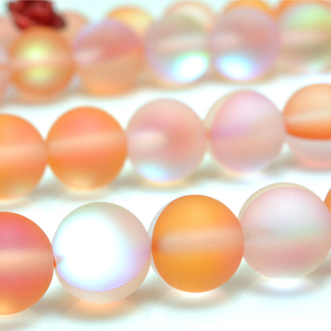 YesBeads Mystic Aura Quartz Crystal orange matte round loose beads wholesale jewelry 15"