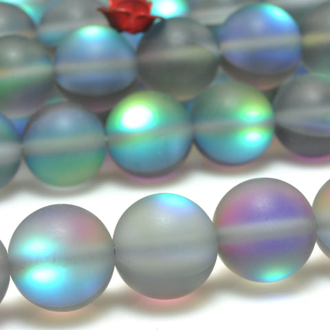 YesBeads Mystic aura quartz cystal gray rainbow matte round loose beads wholesale jewelry making 15"
