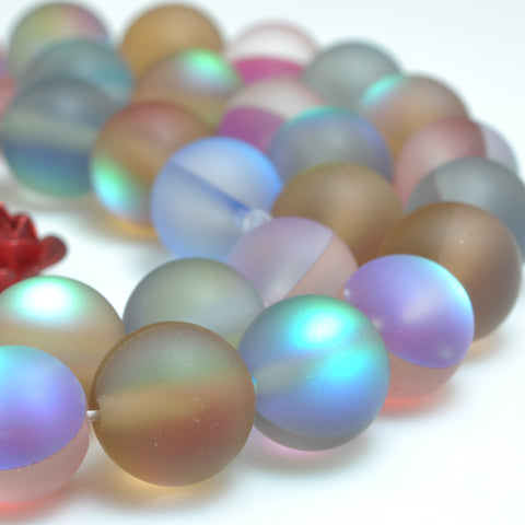 YesBeads Mystic Aura Quartz Crystal mix rainbow matte round loose beads wholesale jewelry 15"
