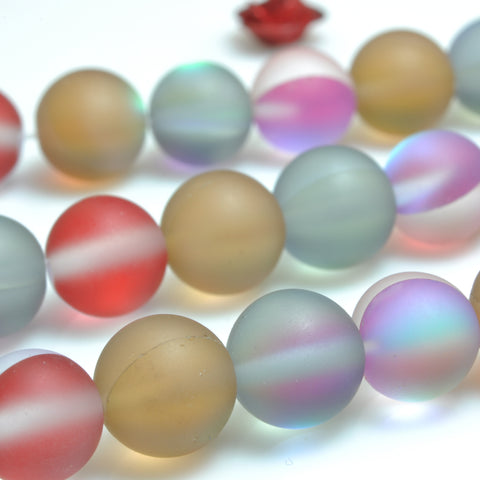 YesBeads Mystic Aura Quartz Crystal mix rainbow matte round loose beads wholesale jewelry 15"