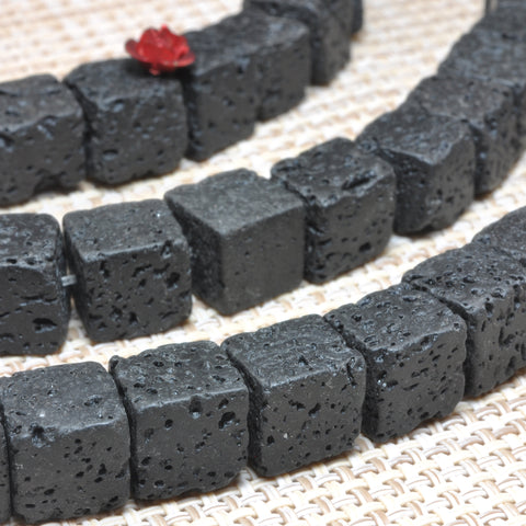 YesBeads Black Lava matte square cube beads lava rock stone wholesale jewelry 6mm-14mm 15"