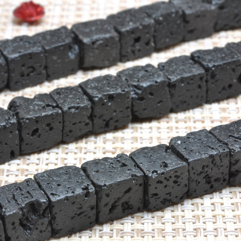 YesBeads Black Lava matte square cube beads lava rock stone wholesale jewelry 6mm-14mm 15"