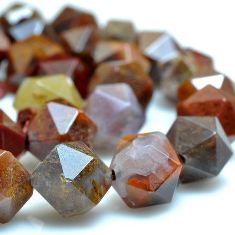 YesBeads Natural Warring States Red Jasper star cut faceted nugget beads wholesale gemstone jewelry 15"