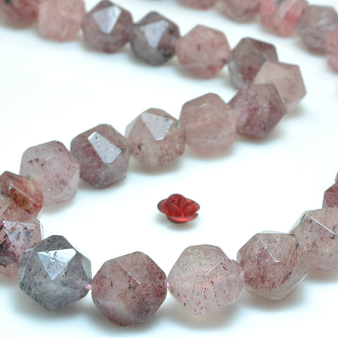 YesBeads natural Strawberry quartz star cut faceted nugget beads gemstone 12mm 15"