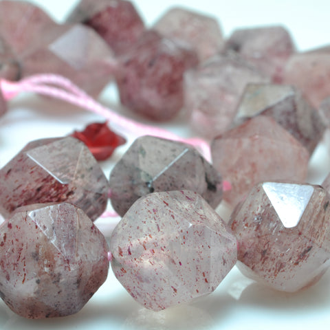 YesBeads natural Strawberry quartz star cut faceted nugget beads gemstone 12mm 15"