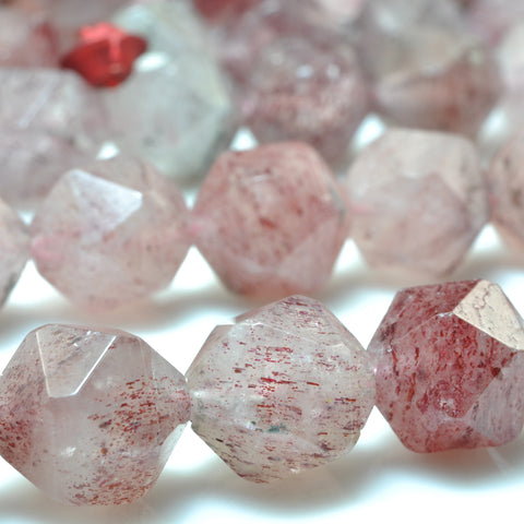 YesBeads natural Strawberry quartz star cut faceted nugget beads gemstone 12mm 15"