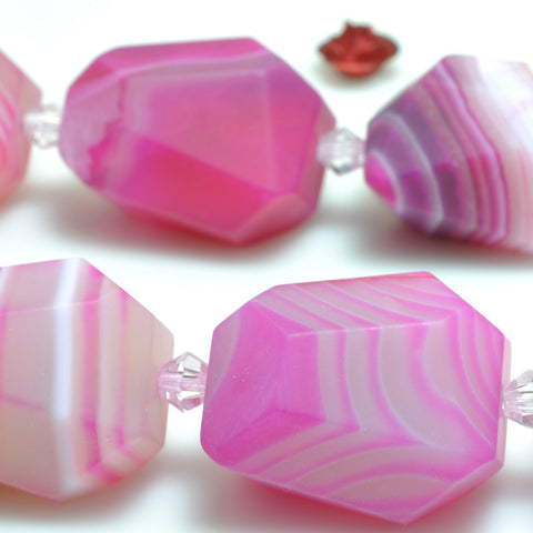 YesBeads Red Banded Agate matte faceted nugget drum chunks beads gemstone wholesale jewelry making 15"