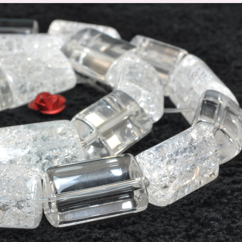 Natural snow crackle rock crystal clear quartz A grade smooth triangular tube beads gemstone wholesale jewelry making