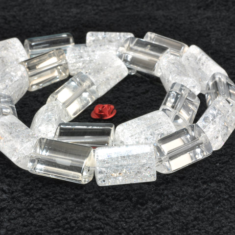 Natural snow crackle rock crystal clear quartz A grade smooth triangular tube beads gemstone wholesale jewelry making