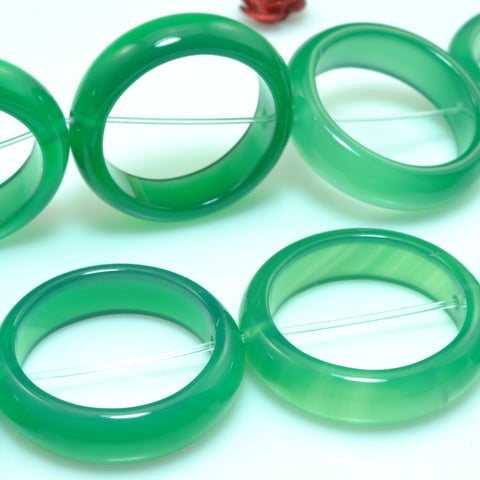 YesBeads Natural Green Agate smooth ring donut circle beads gemstone wholesale jewelry making