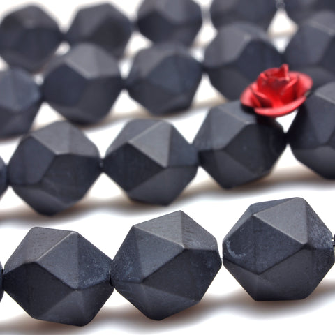 YesBeads Natural Black onyx Matte and Faceted nugget star cut beads wholesale gemstone 15''